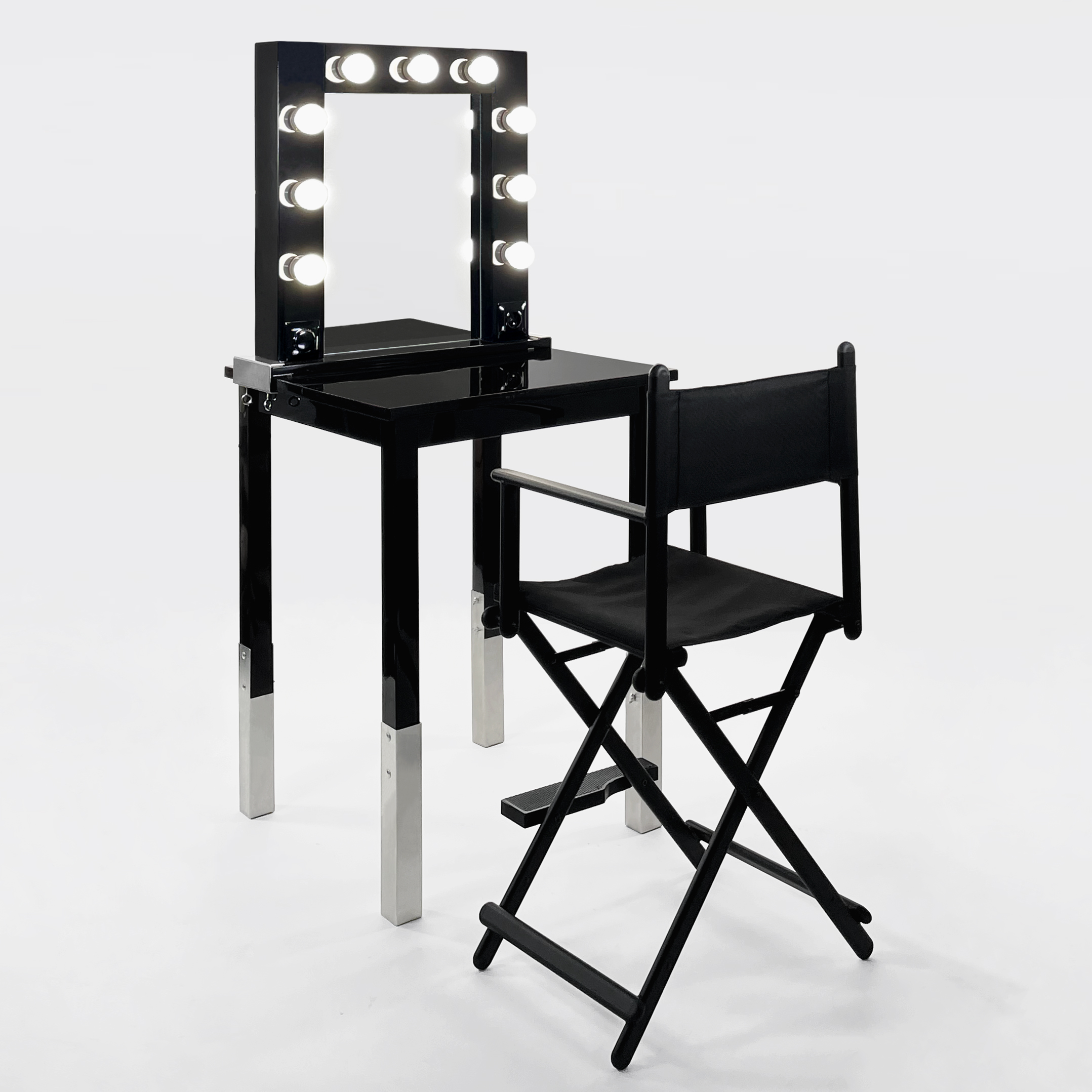 Lustro-make-up-czarne-jednostronne-z-krzesłem-reżyserskim-wypożyczalnia-na-wynajem
